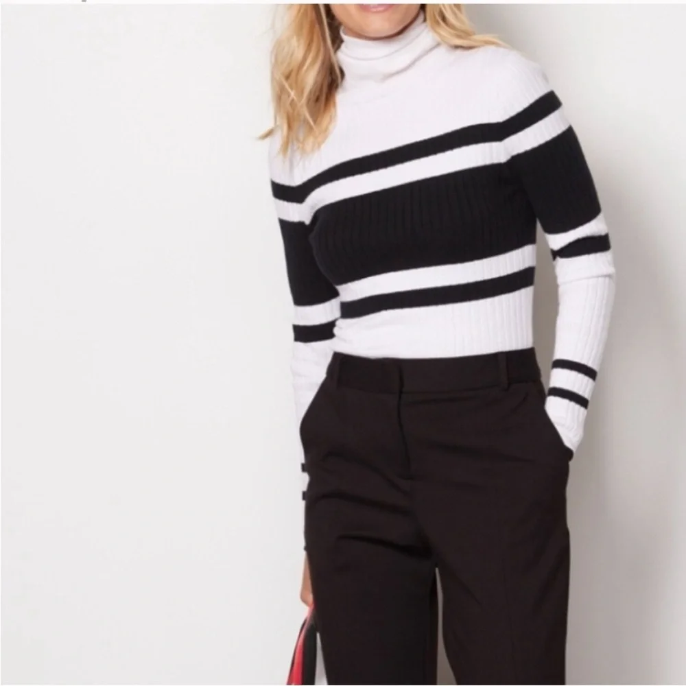 Evereve Black & White Striped Turtleneck Sweater - Picture 2 of 7